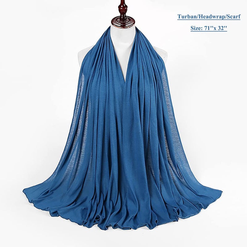 Harewom Headscarf for Black Women Fashion Long Stretch Jersey Turban Hair Wrap for Muslim Locks Headbands Steel Blue - Image 2
